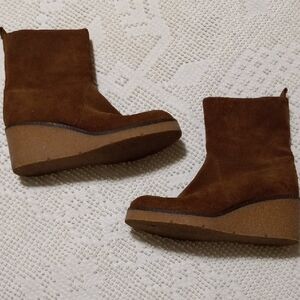 Bertuchi Brown Suede Wedge Ankle Boots Sz.8 Leather Made In Spain